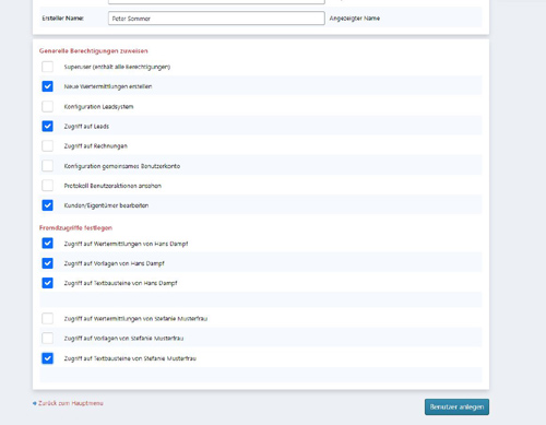 Individuelle Konfiguration von Rechten und Zugriffsberechtigungen